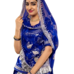Royal Blue Satin Silk Neelima Rajputi Poshak Set (Unstitched) | Aari & Real Chanderi Work, Pure Georgette | Jaipurio Royal Collection